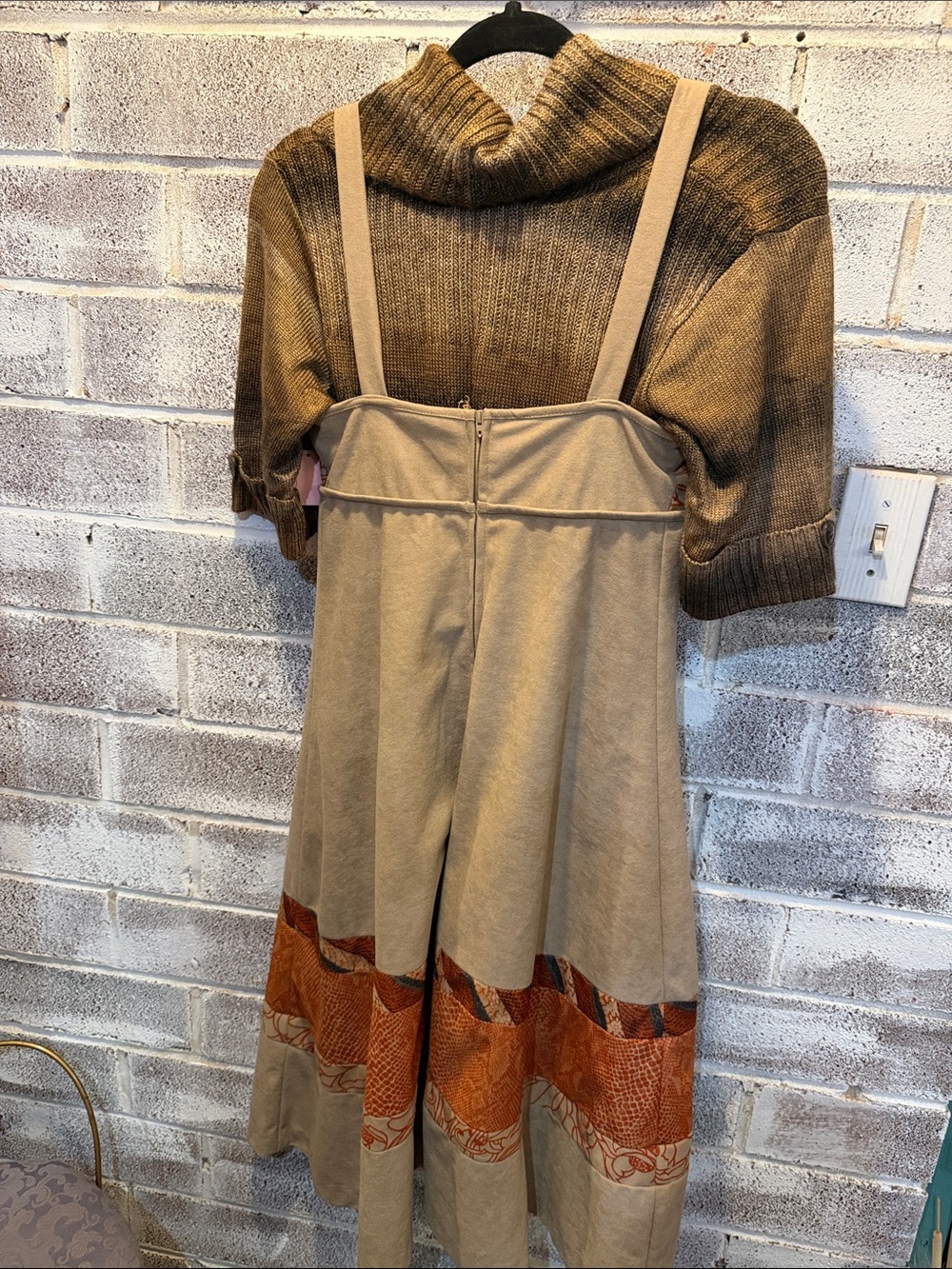 Vintage Inspired Patchwork Pinafore Dress & Cowl Neck Sweater Set Boho - Picture 6 of 12